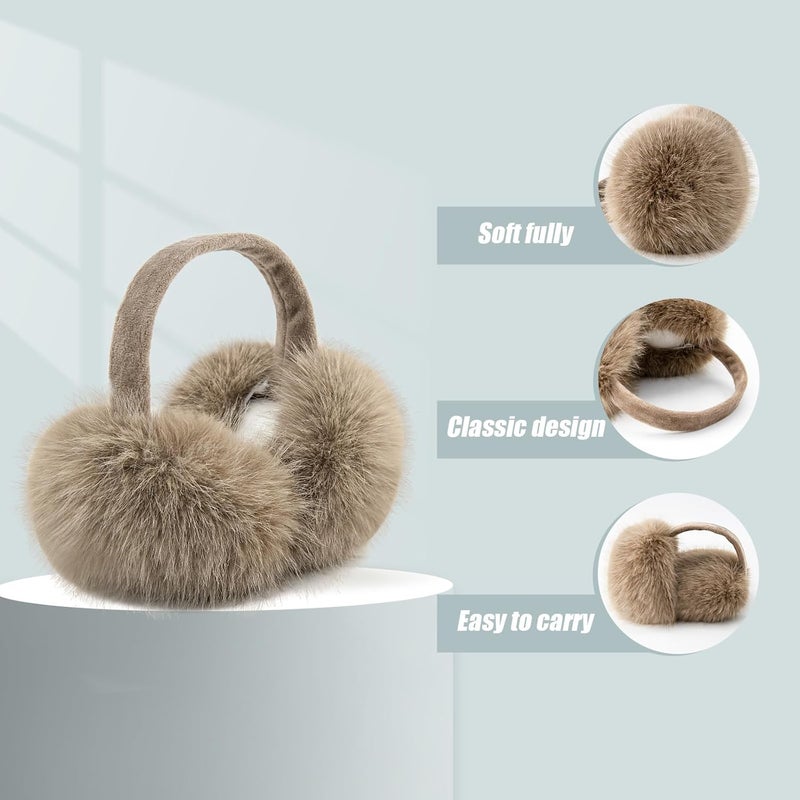 FSTEOE Women Winter Ear Muffs Foldable Girl Ear Warmer Fashion Furry Earmuff Soft Ear Cover Cold Weather - Image 2